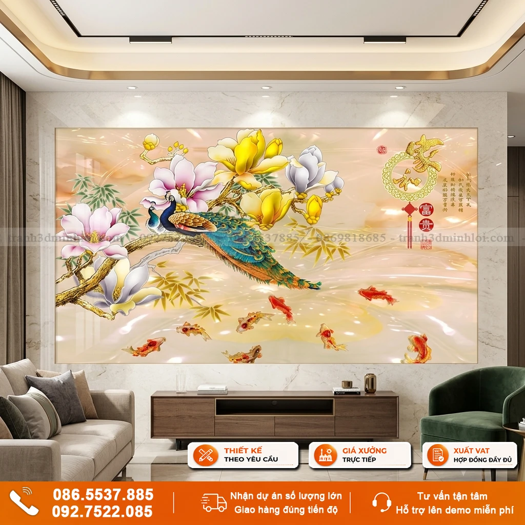 Tranh gạch 3d mẫu chim công