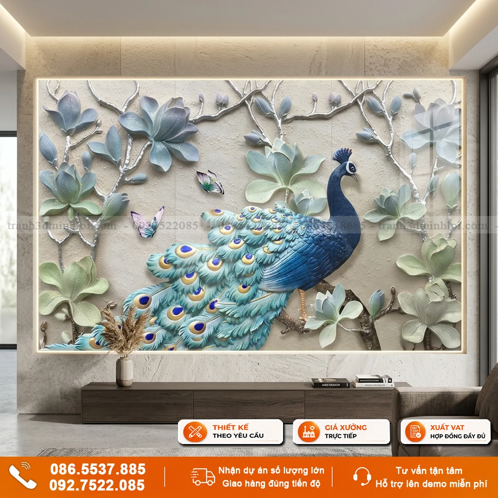 Tranh gạch 3d mẫu chim công
