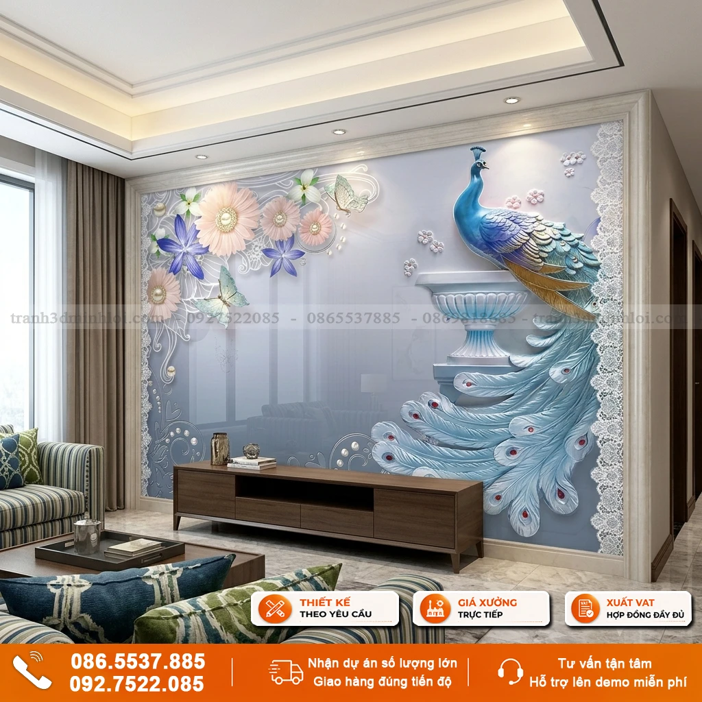 Tranh gạch 3d mẫu chim công