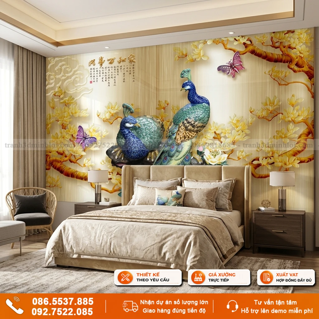Tranh gạch 3d mẫu chim công