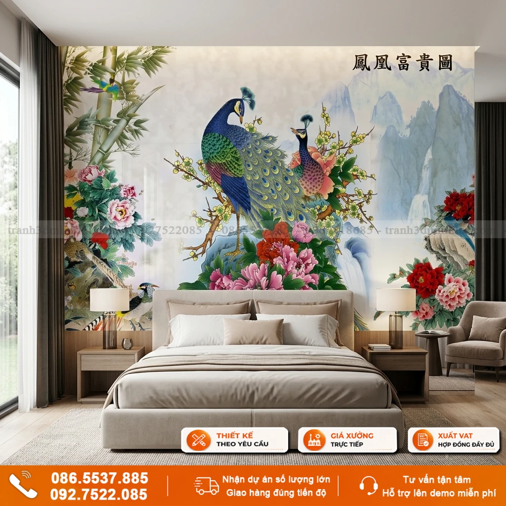 Tranh gạch 3d mẫu chim công
