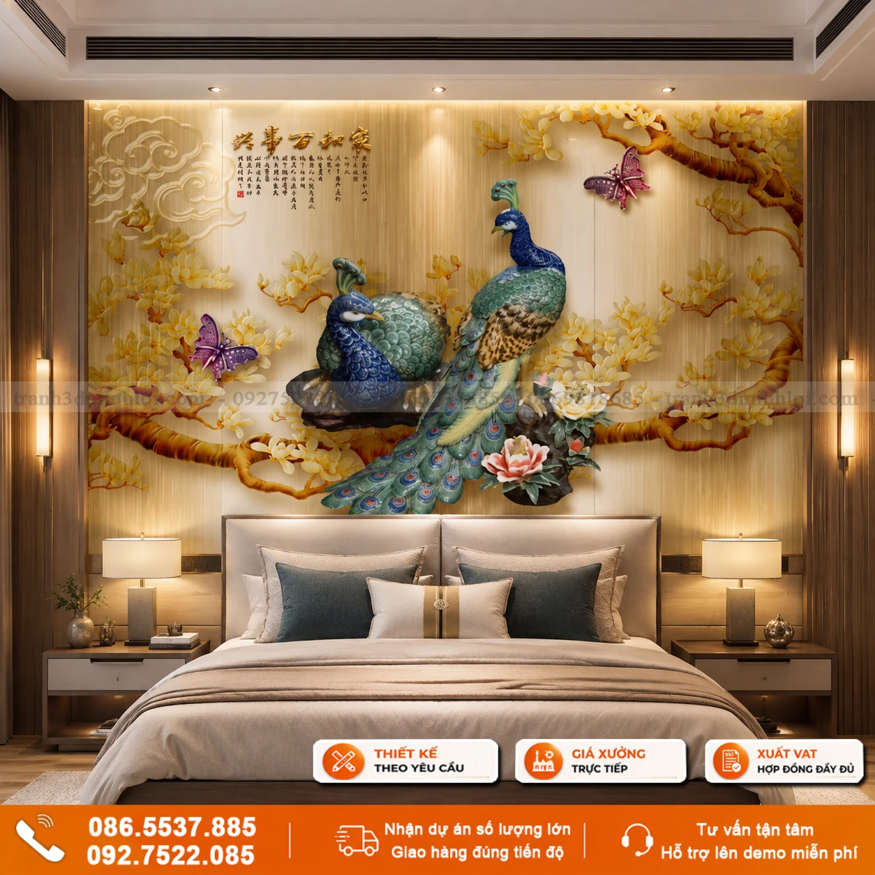 Tranh gạch 3d mẫu chim công