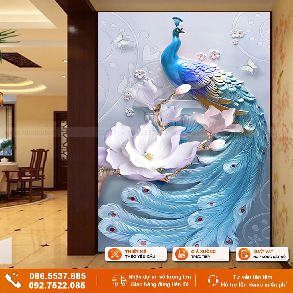 Tranh gạch 3d mẫu chim công