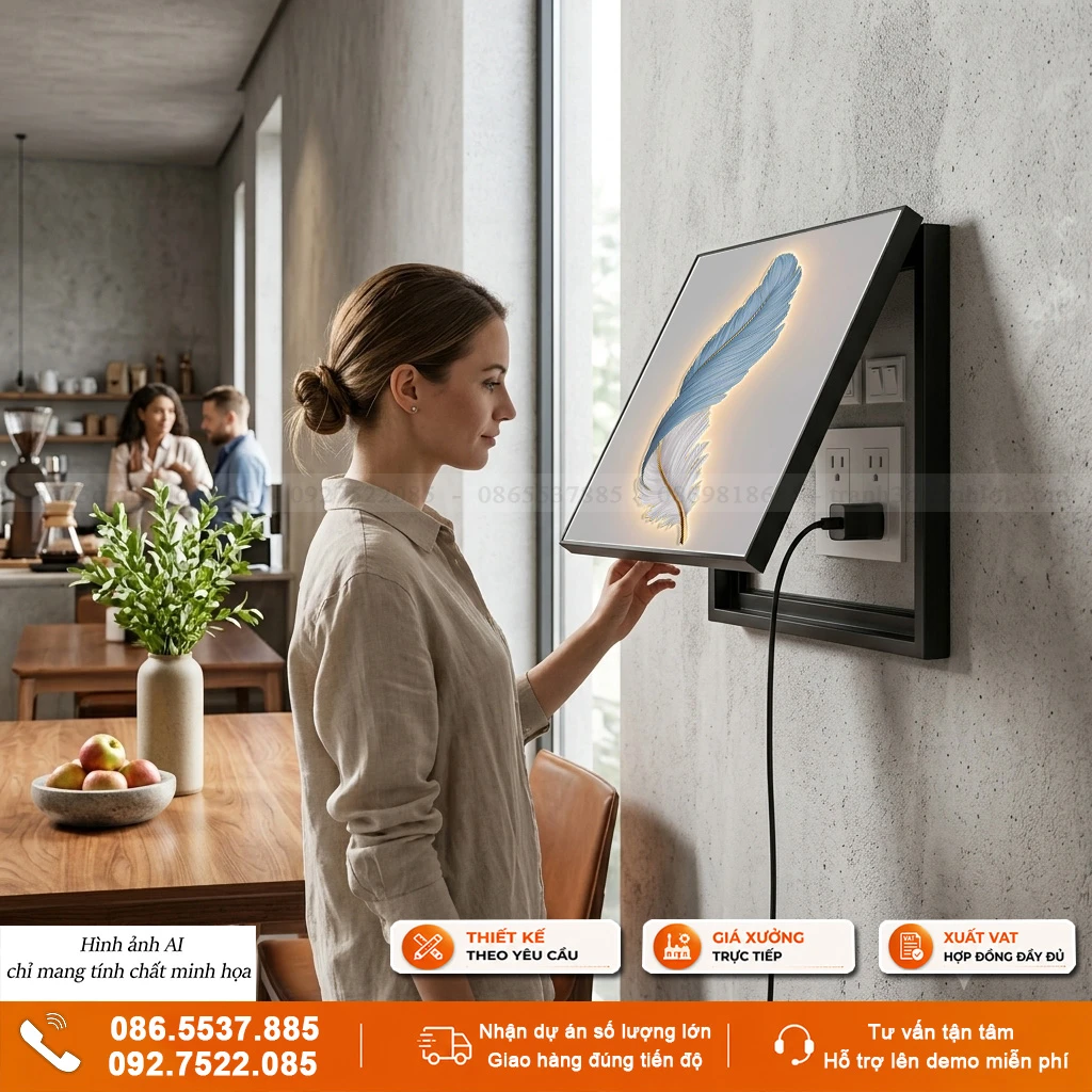 Tranh che ổ điện khổ ngang mẫu lông vũ