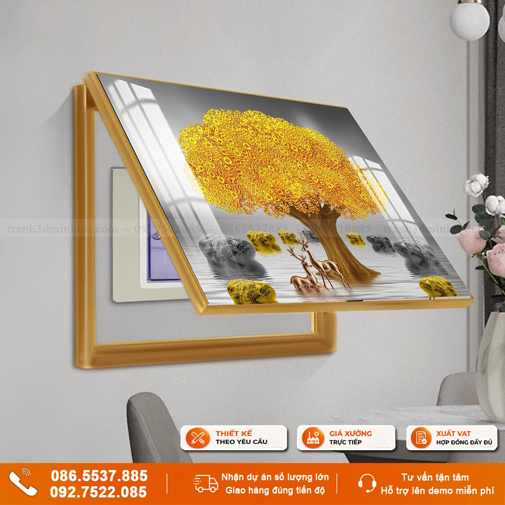 Tranh che ổ điện cây kim tiền
