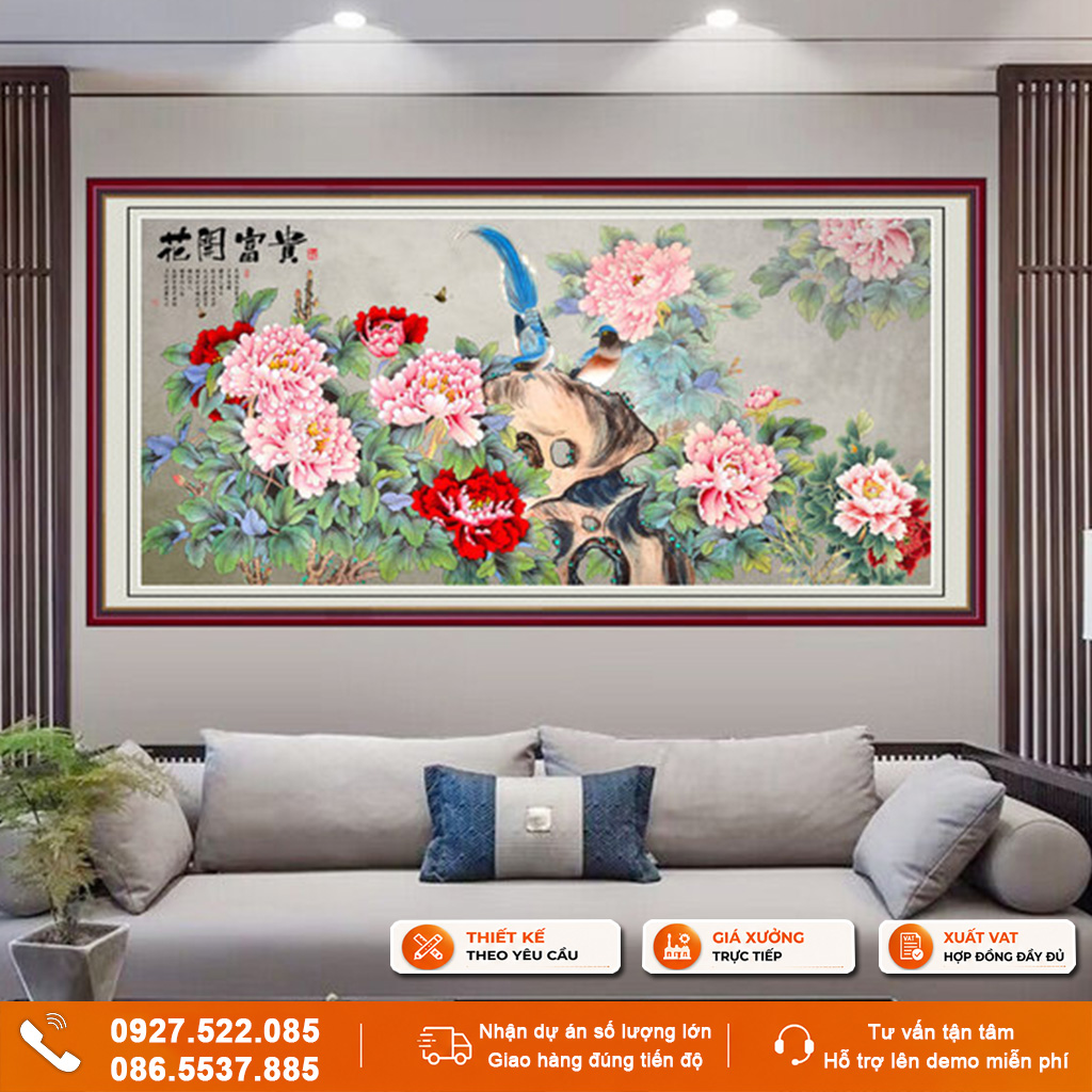 Tranh hoa mẫu đơn ốp tường giá xưởng