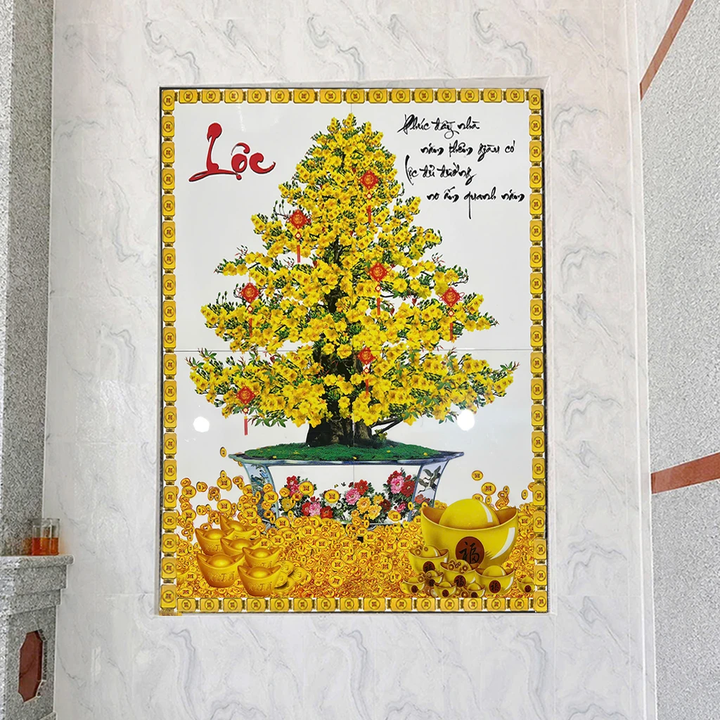 Tranh cây mai chữ Lộc