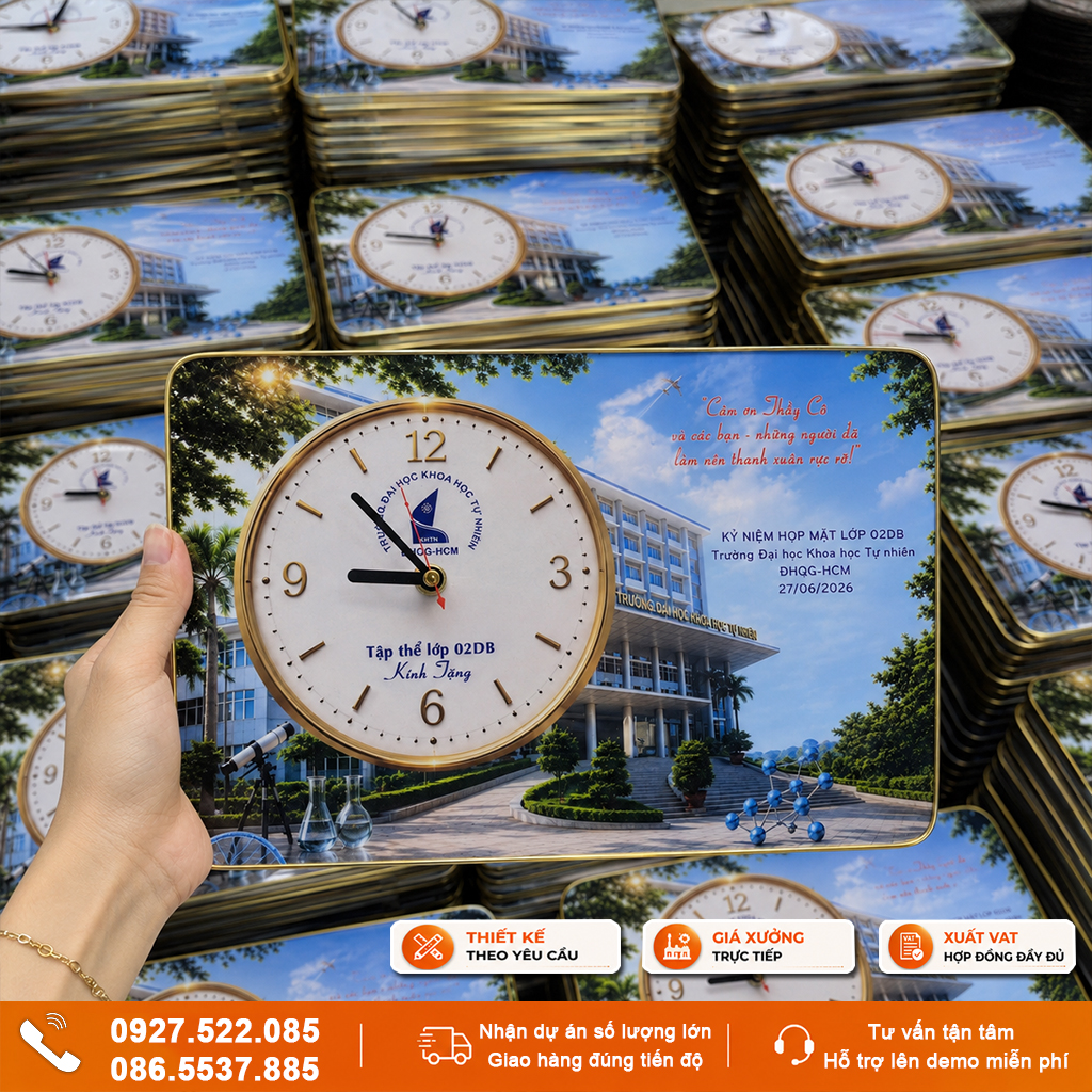 Đồng hồ quà tặng doanh nghiệp khổ chữ nhật để bàn & treo tường