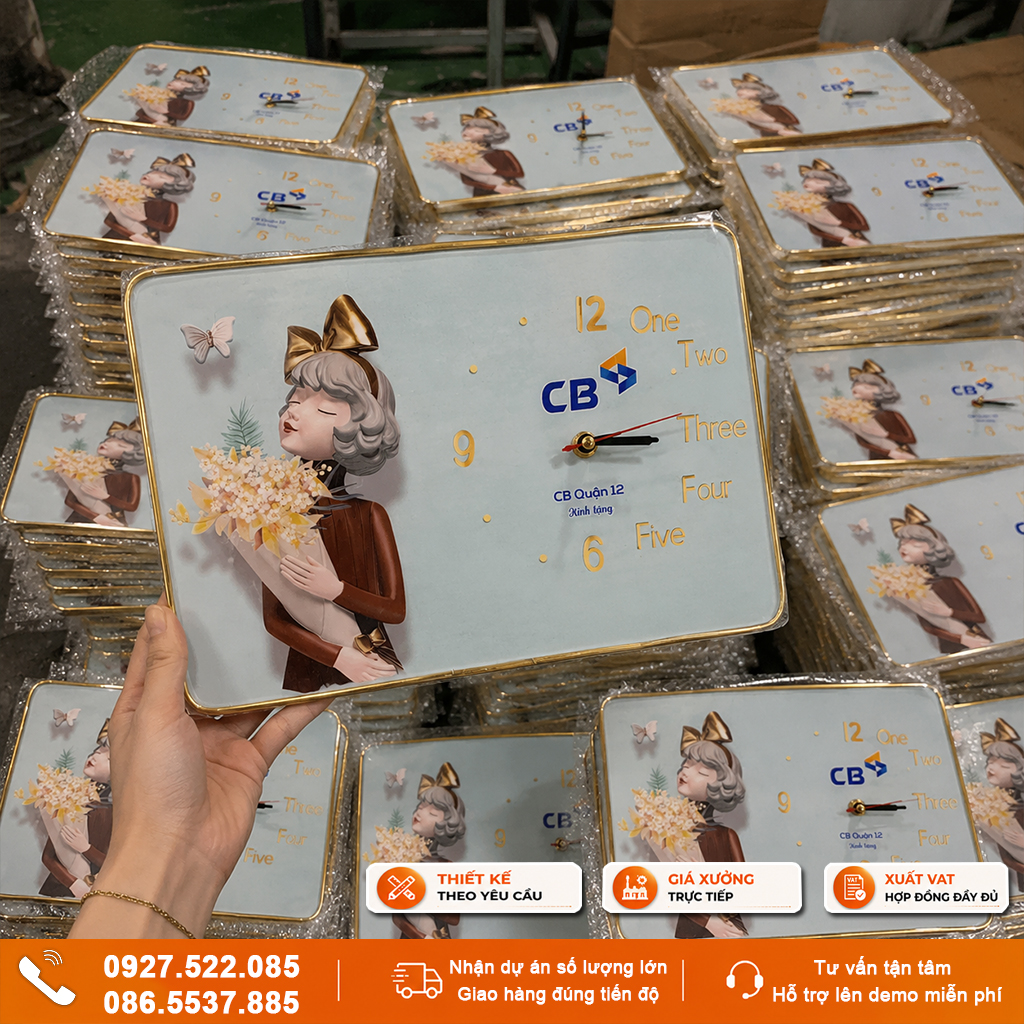Đồng hồ quà tặng doanh nghiệp khổ chữ nhật để bàn & treo tường
