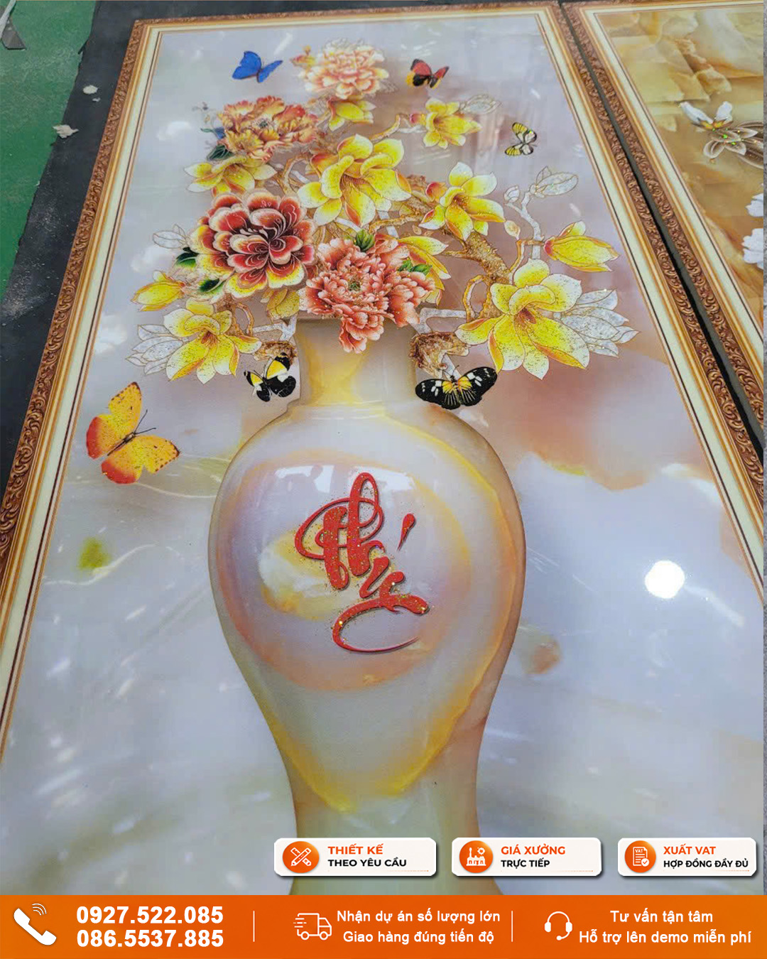 Bình hoa mẫu đơn ốp tường