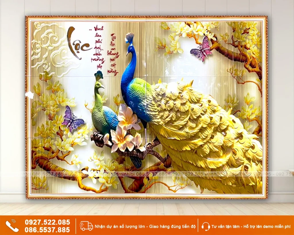 Tranh chim công chữ lộc