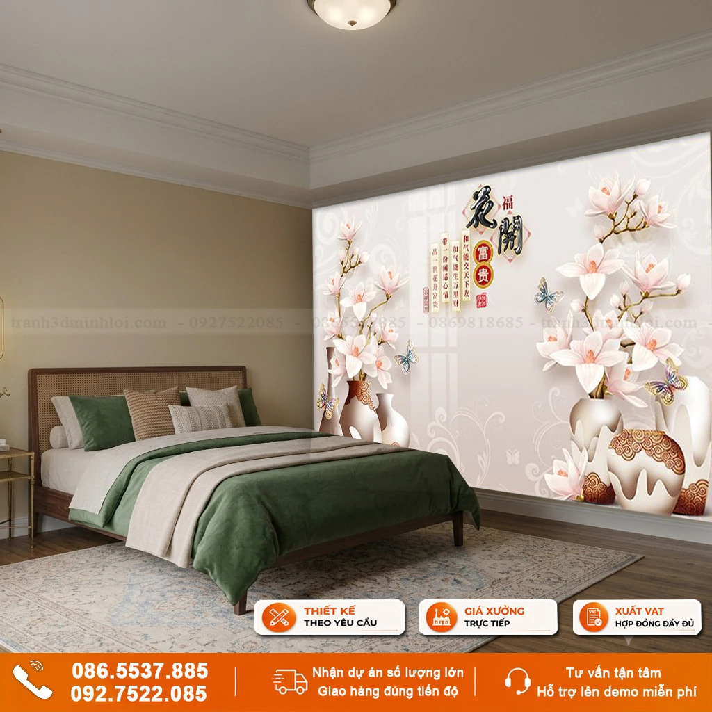 Tranh ốp tường phòng ngủ mẫu hoa