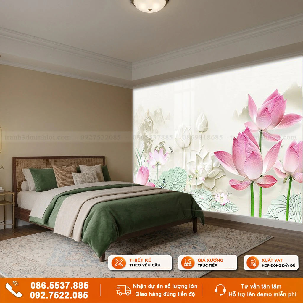 Tranh kính ốp tường mẫu hoa sen