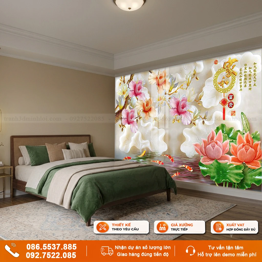 Tranh kính ốp tường mẫu hoa sen