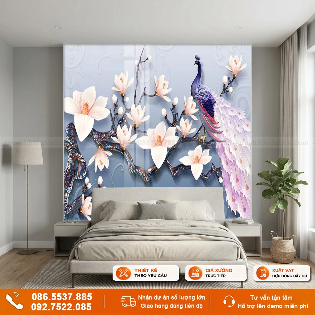 Tranh chim công 3D ốp tường