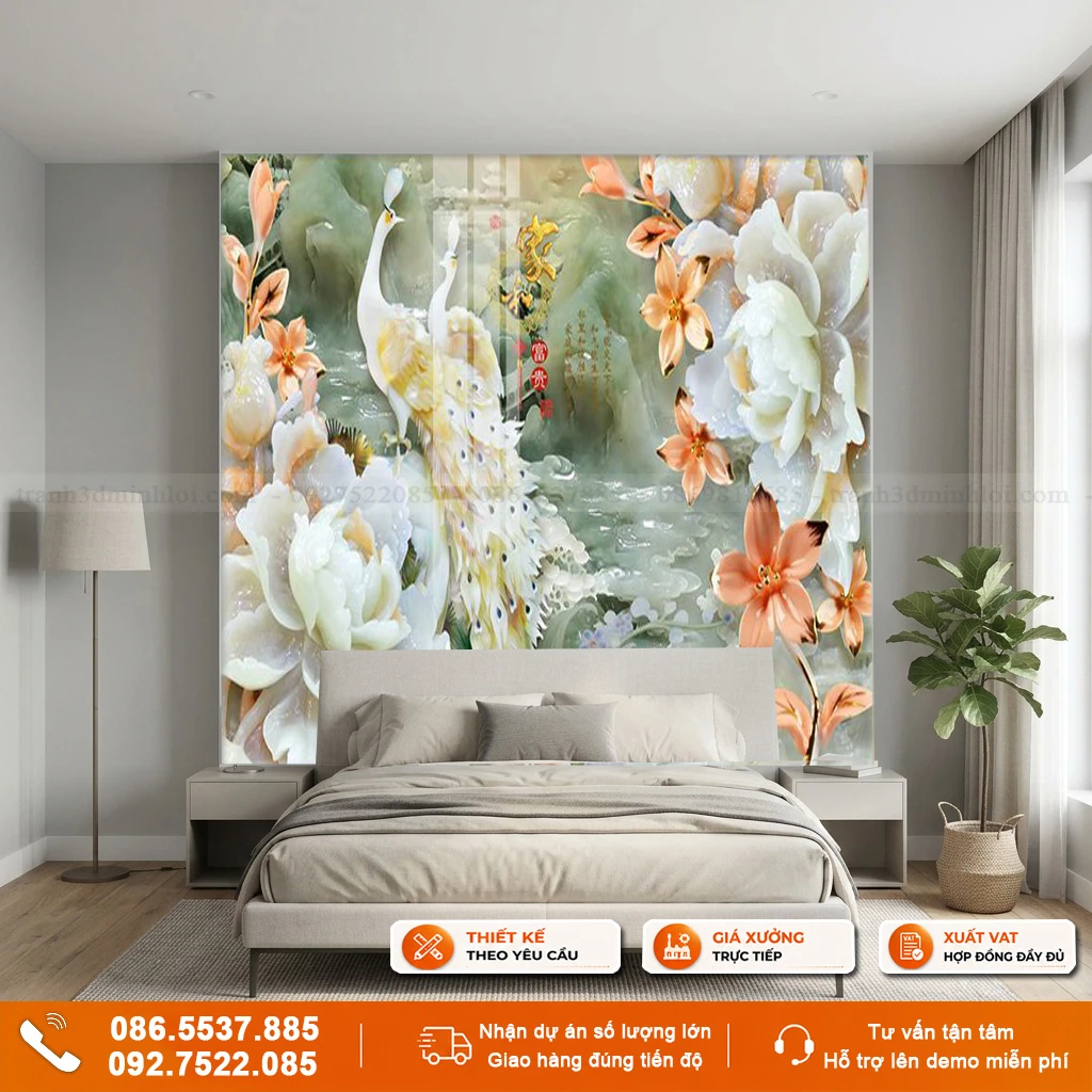 Tranh chim công 3D ốp tường