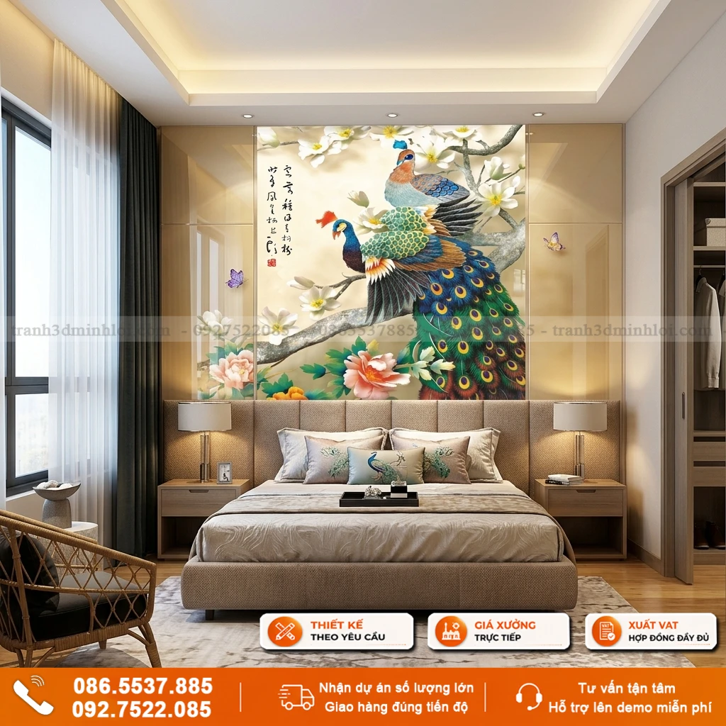 Tranh chim công 3D ốp tường