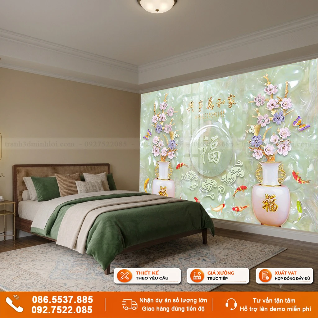 Tranh ốp tường phòng ngủ mẫu hoa hiện đại