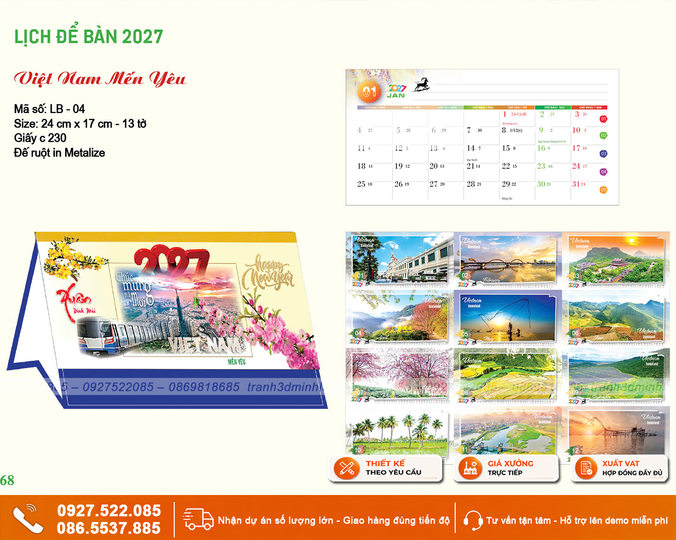 Bộ sưu tập Lịch Tết Doanh Nghiệp 2027 với nhiều mẫu lịch sang trọng, nổi bật sắc đỏ – vàng và họa tiết Tết truyền thống.